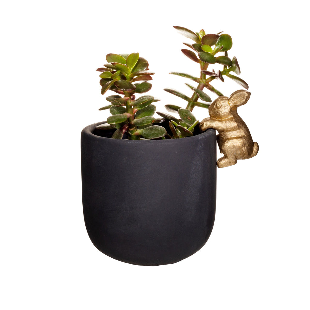 Rabbit Planter - Black & Gold, Small