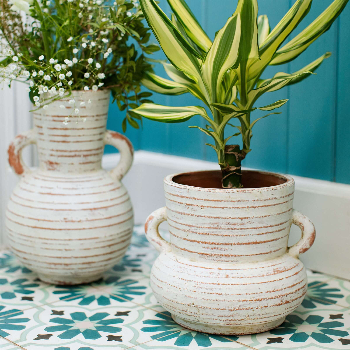 Daphne Amphora Vase - Whitewashed Terracotta