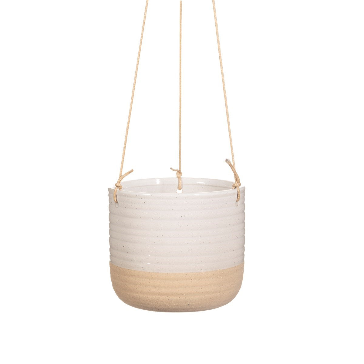 Rustic White Half Glazed Boho Hanging Planter