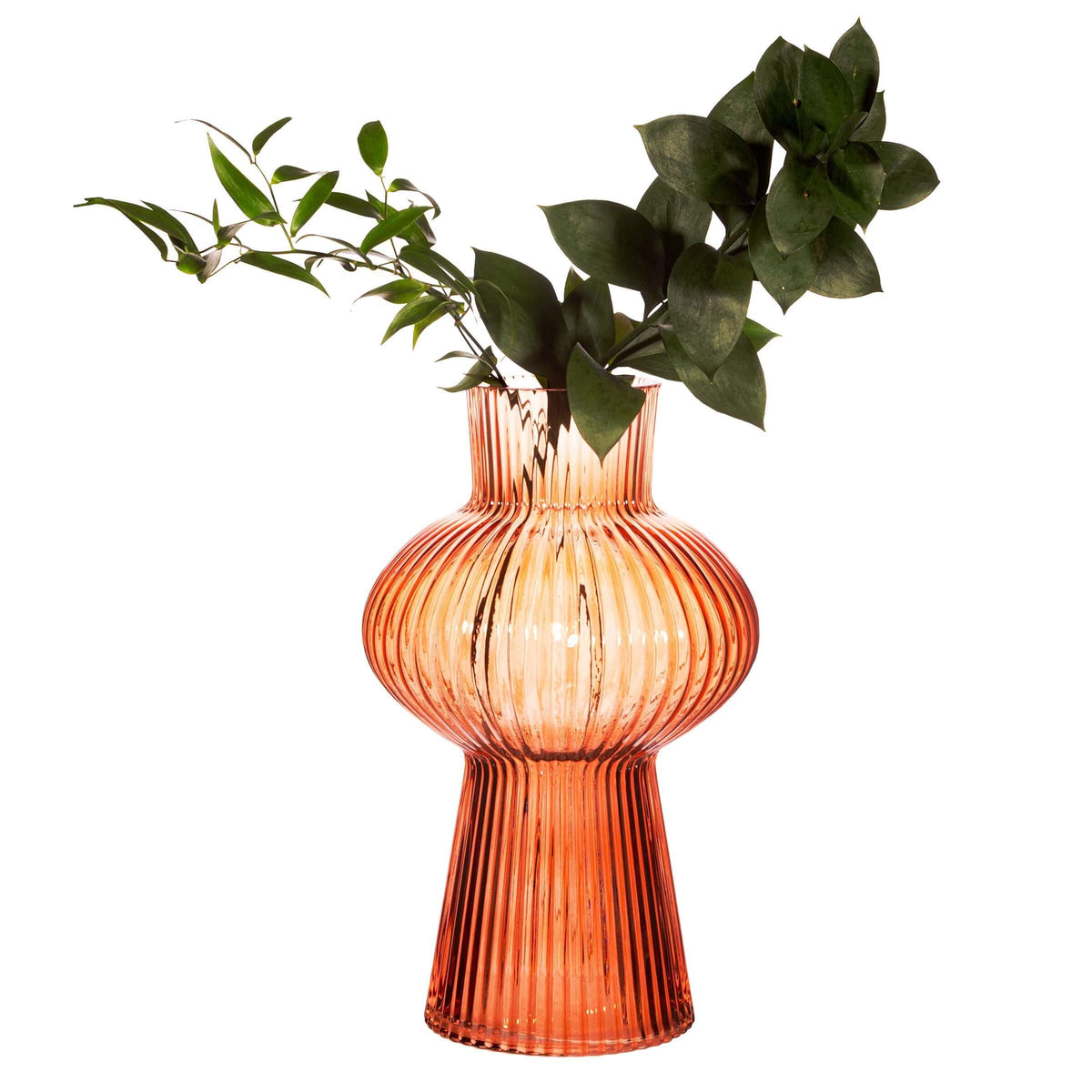 Large Amber Shapely Fluted Glass Vase