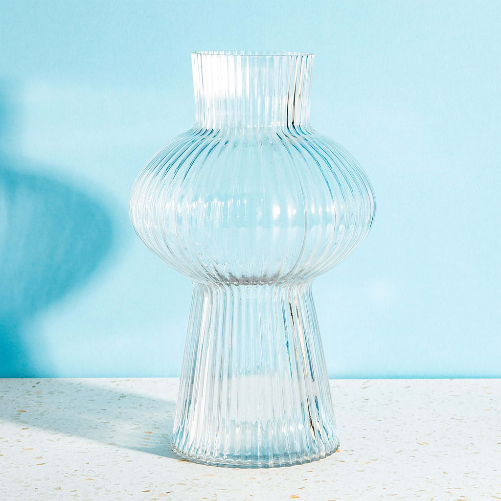 Large Shapely Fluted Glass Vase Ribbed Texture