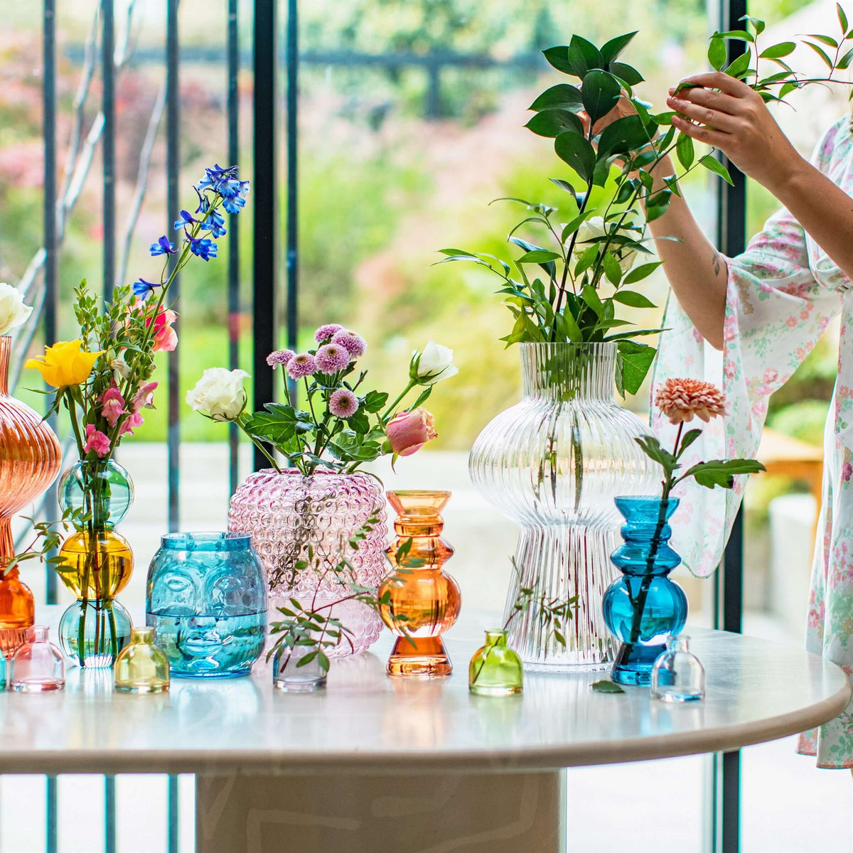 Large Shapely Fluted Glass Vase Ribbed Texture
