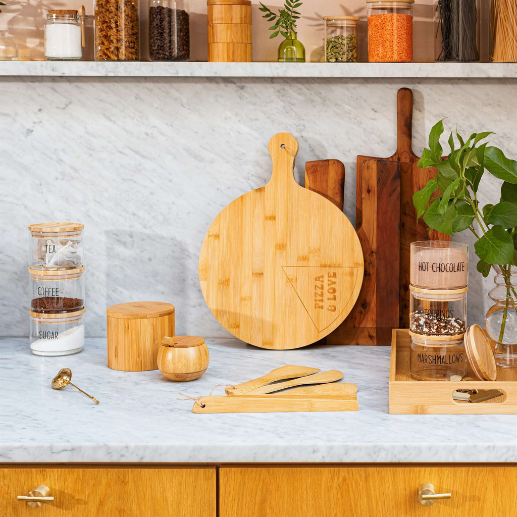 Bamboo Spice Jar With Spoon Airtight Lid