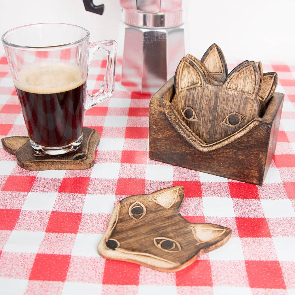 Wooden Fox Coasters - Set of 6