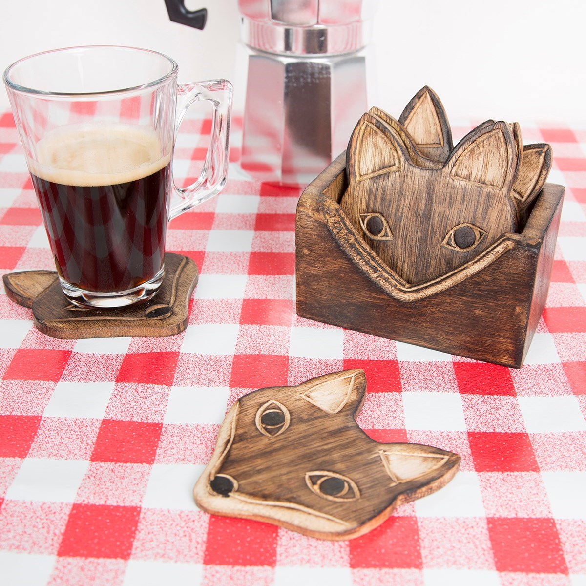 Wooden Fox Coasters - Set of 6