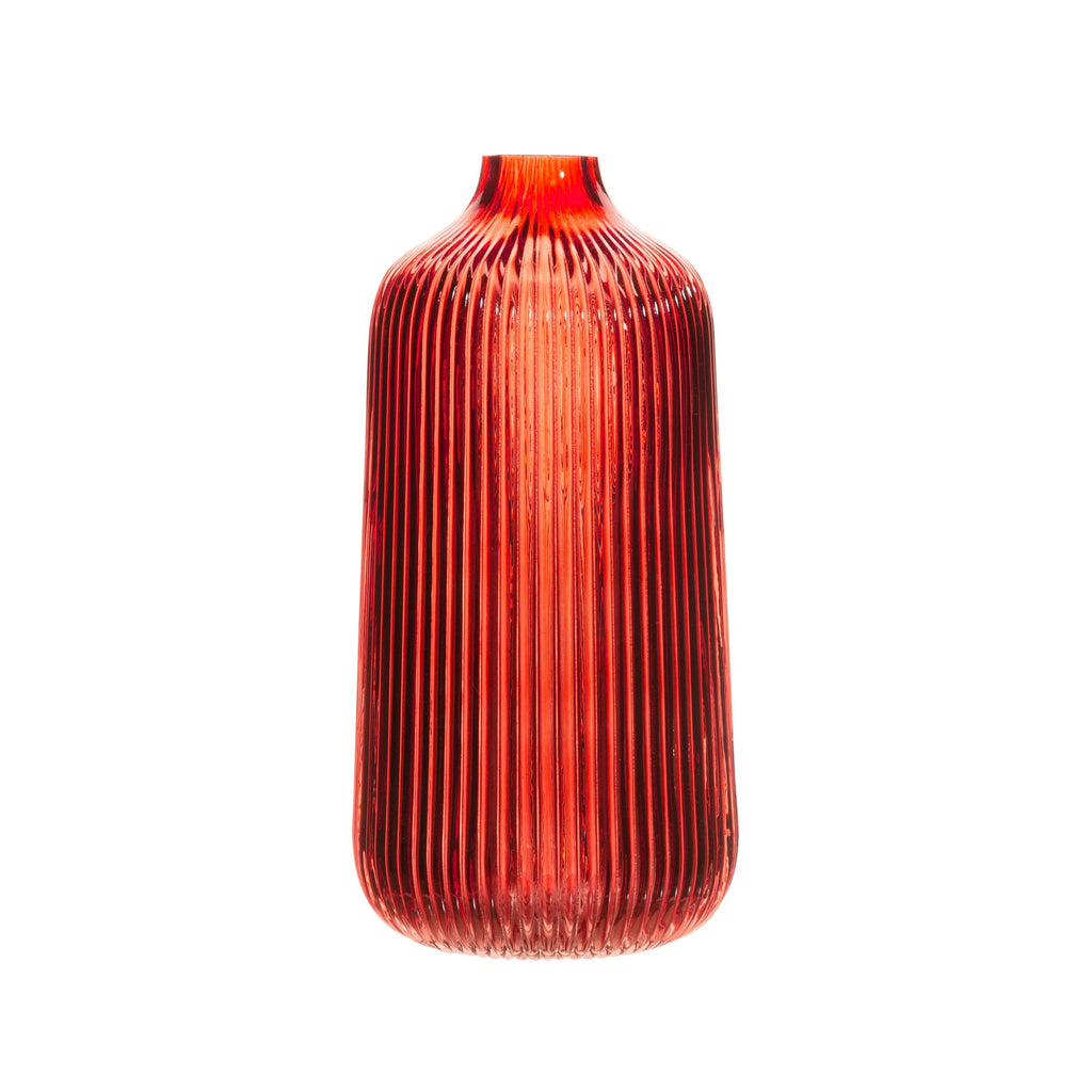 Tall Fluted Glass Vase - Amber