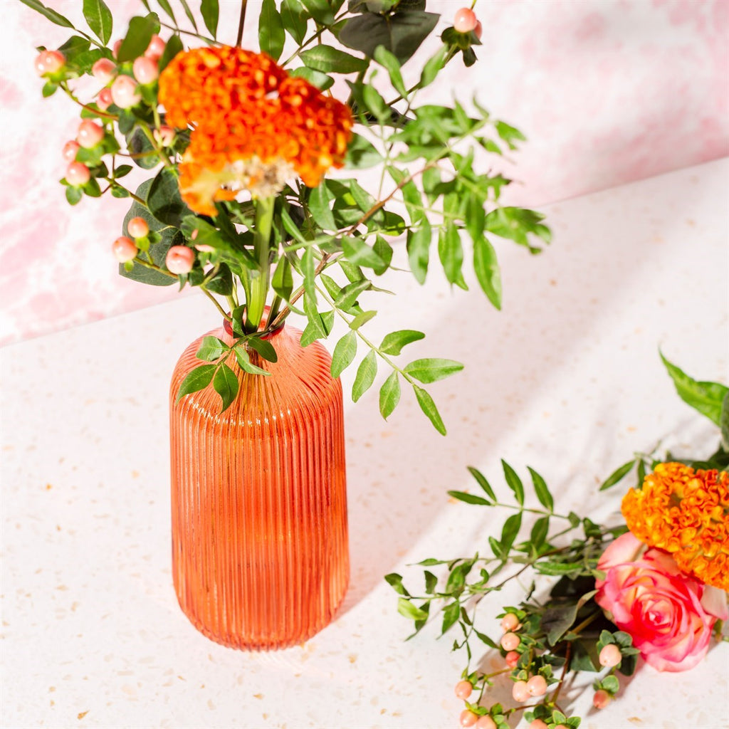 Tall Fluted Glass Vase - Amber