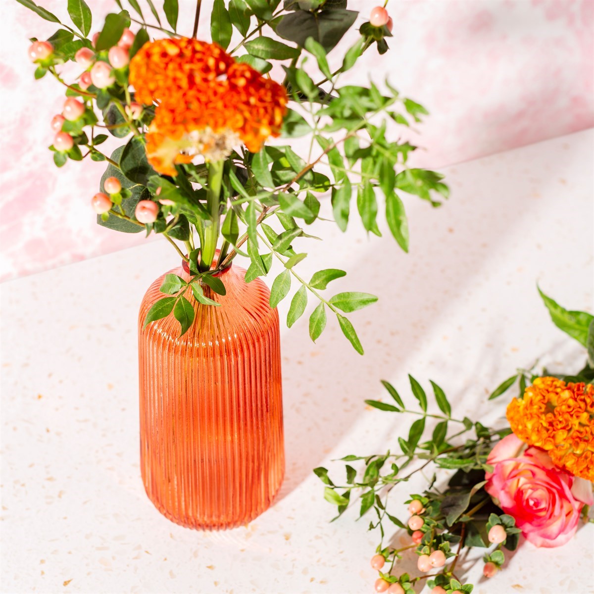Tall Fluted Glass Vase - Amber