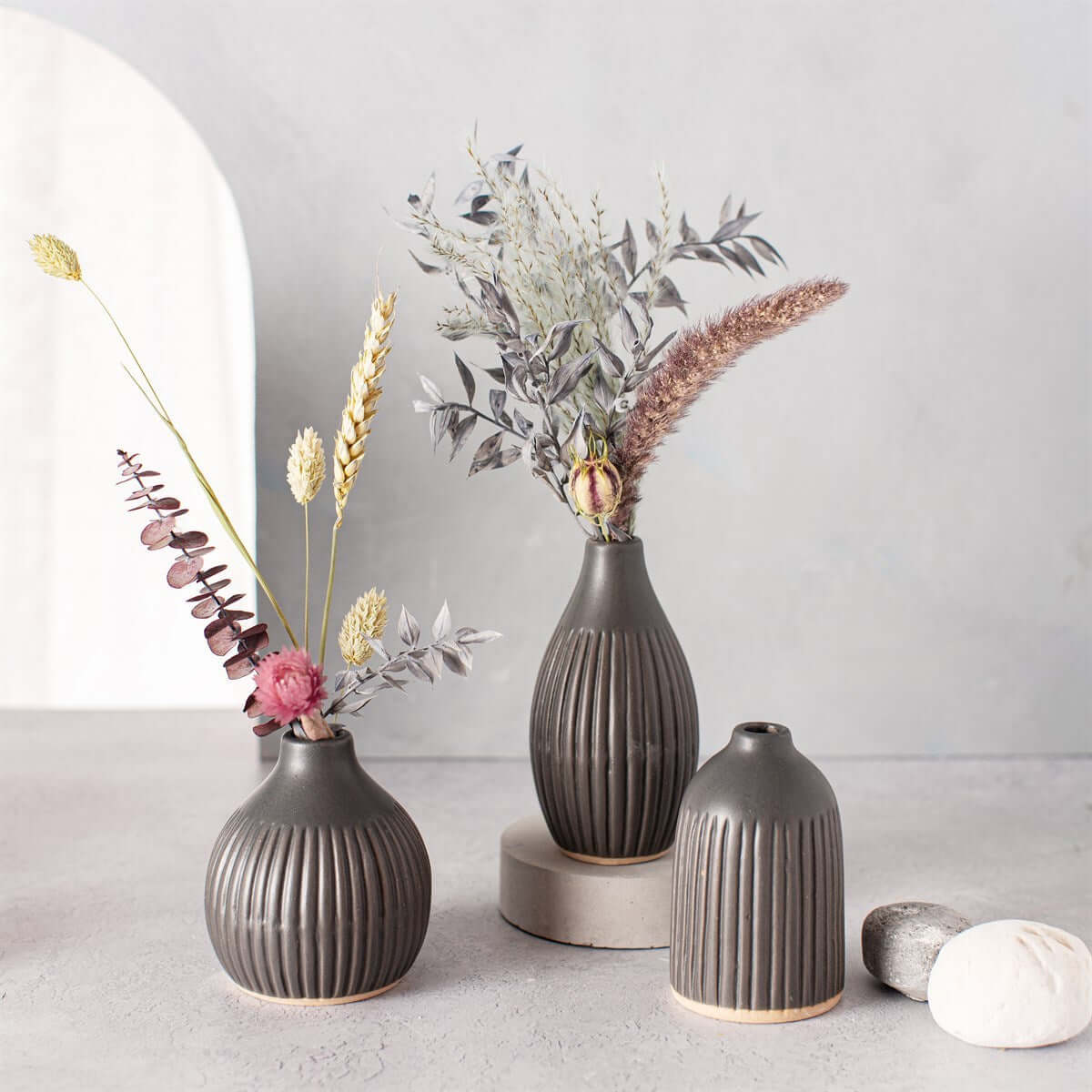 Grooved Bud Vases Black