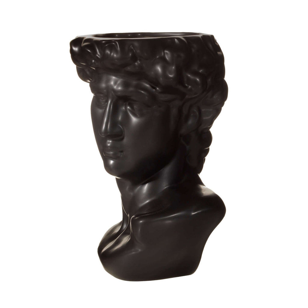 Large Greek Head Vase Planter Black Stoneware