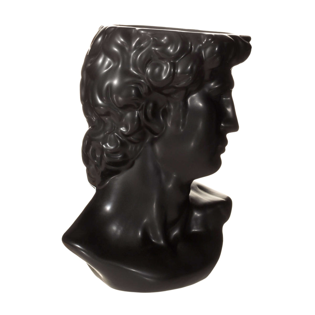 Large Greek Head Vase Planter Black Stoneware