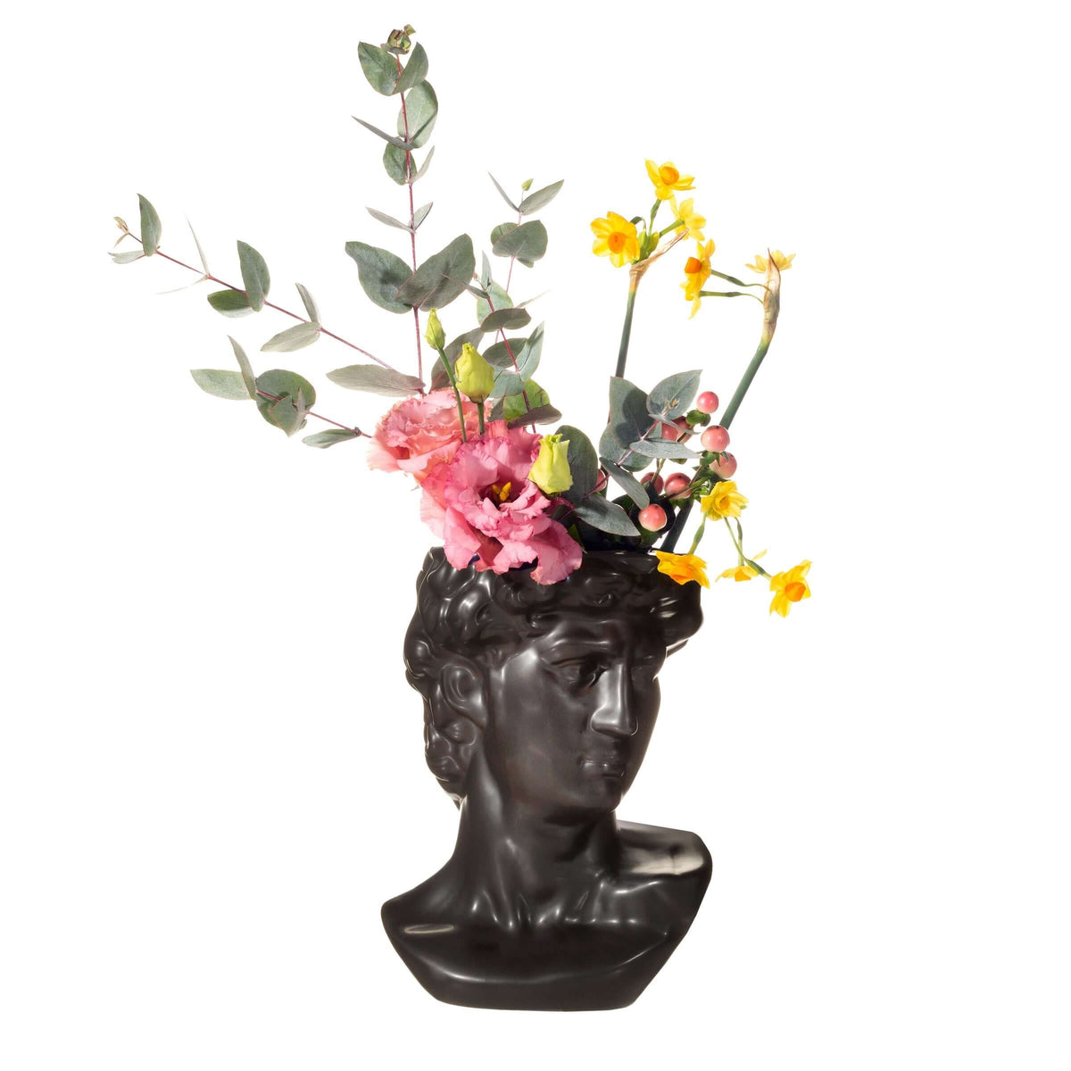 Large Greek Head Vase Planter Black Stoneware