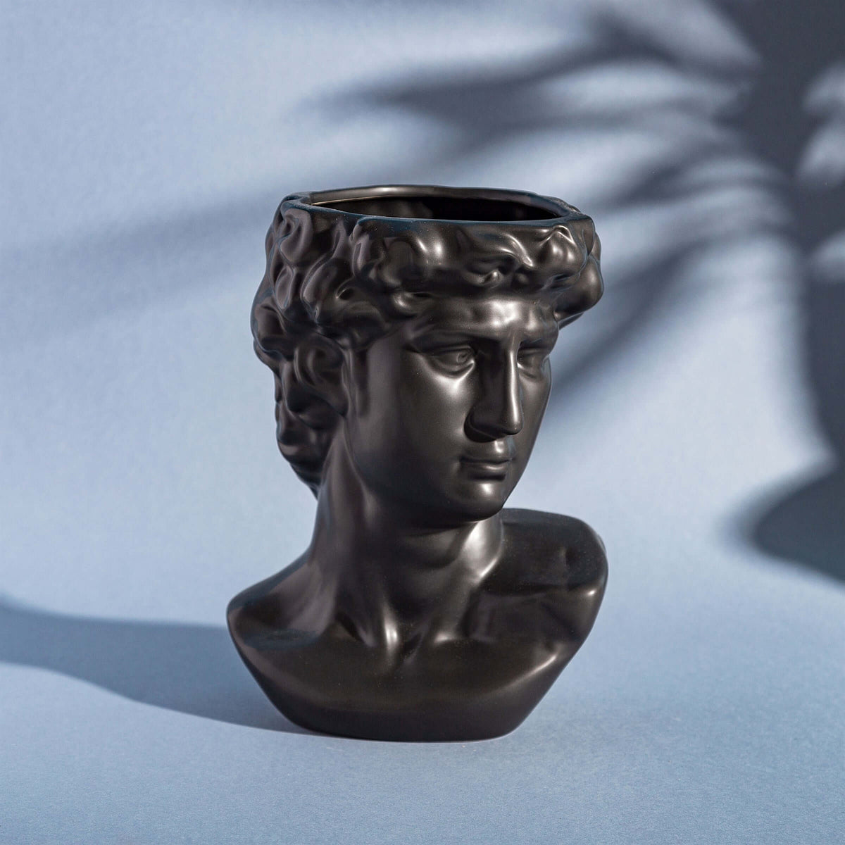 Large Greek Head Vase Planter Black Stoneware