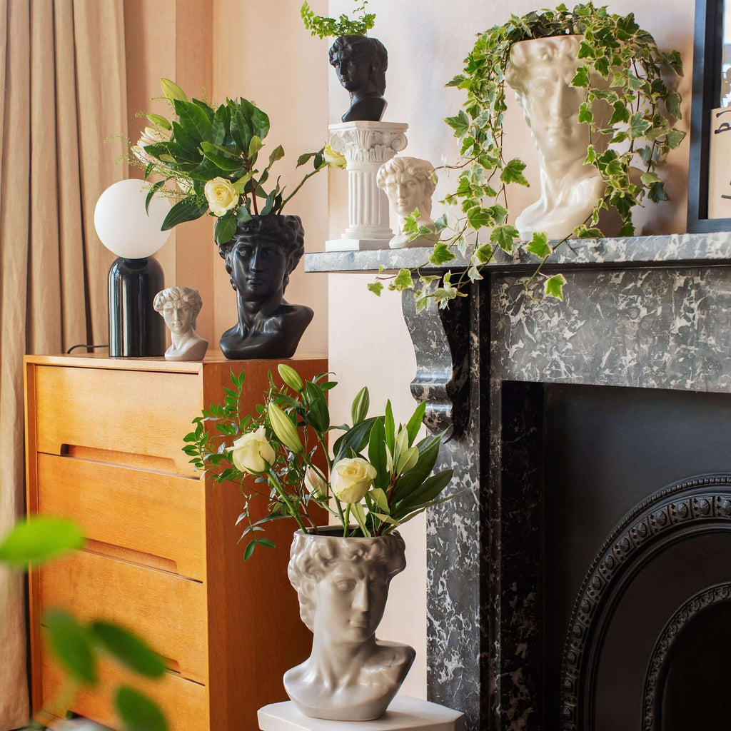 Large Greek Head Vase Planter Black Stoneware