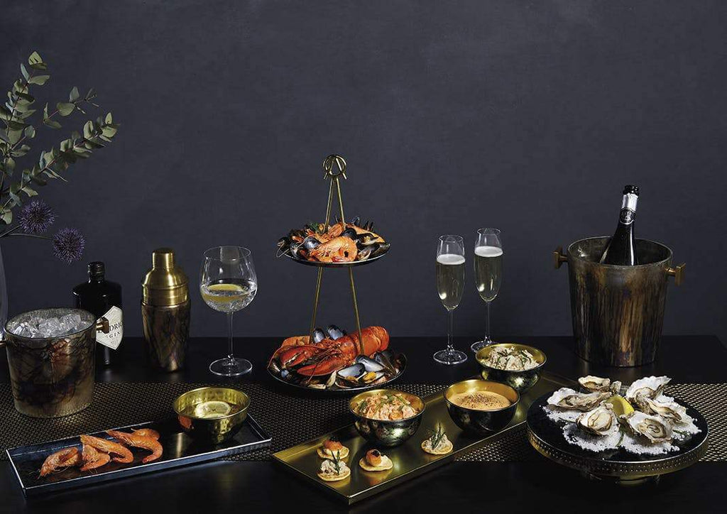 Hammered Brass Platter & 3 Serving Bowls