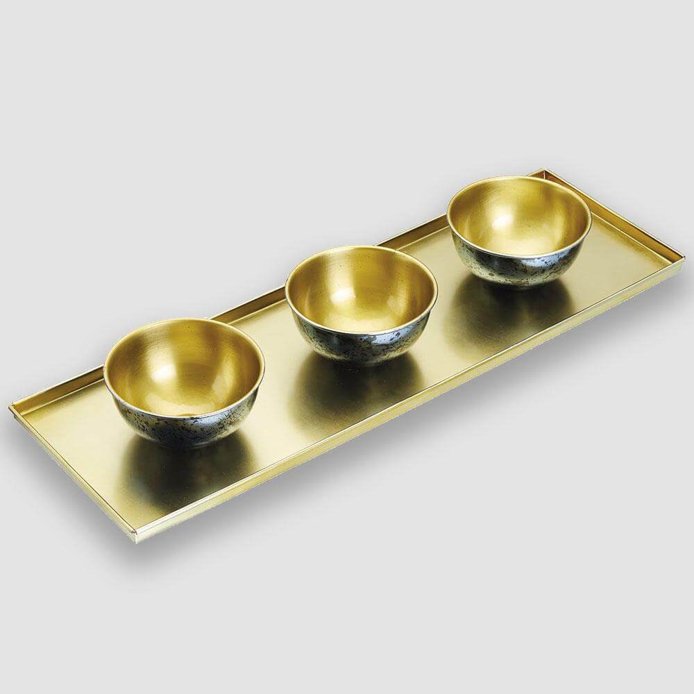 Hammered Brass Platter & 3 Serving Bowls