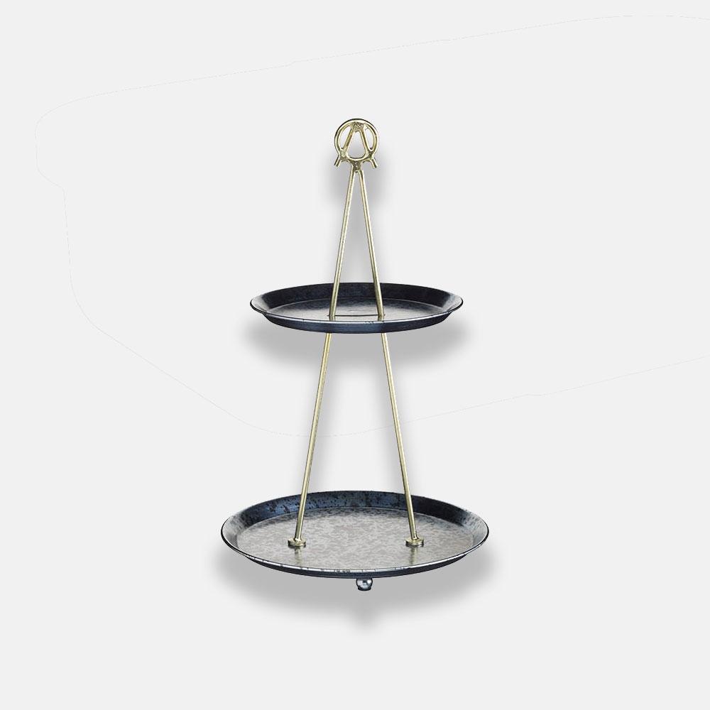Two-Tier Serving Stand - Blue & Brass