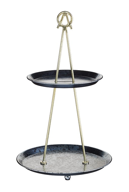 Two-Tier Serving Stand - Blue & Brass
