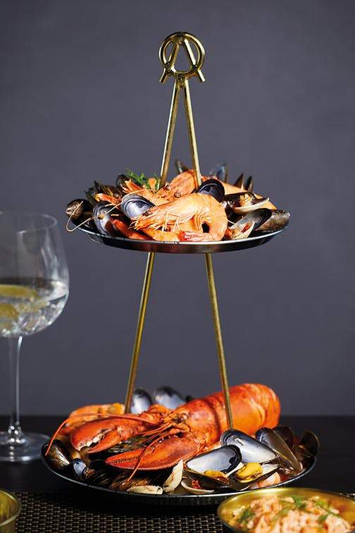Two-Tier Serving Stand - Blue & Brass