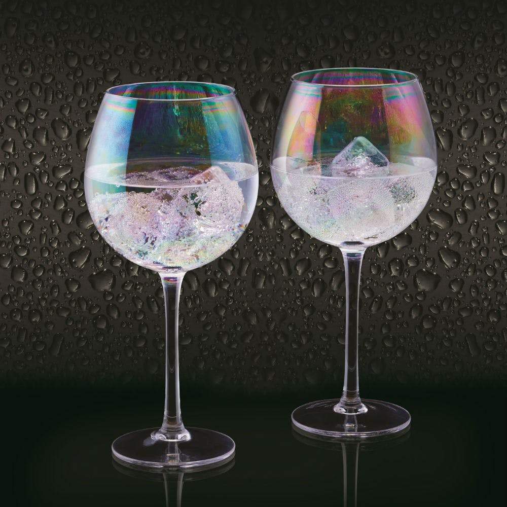Set of Two Iridescent Copa Gin Glasses Long Stem