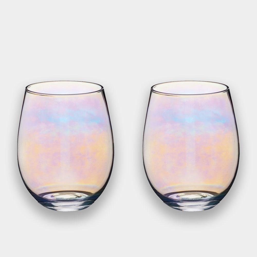 Set of Two Iridescent Glass Tumblers