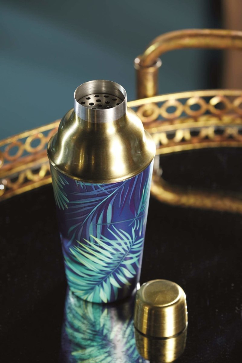 Tropical Palm Leaf Cocktail Shaker - Brass