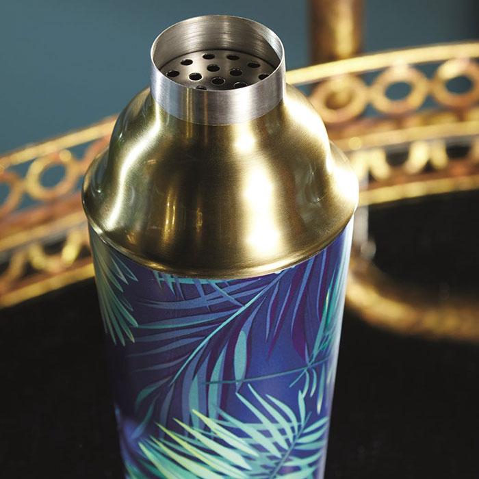Tropical Palm Leaf Cocktail Shaker - Brass