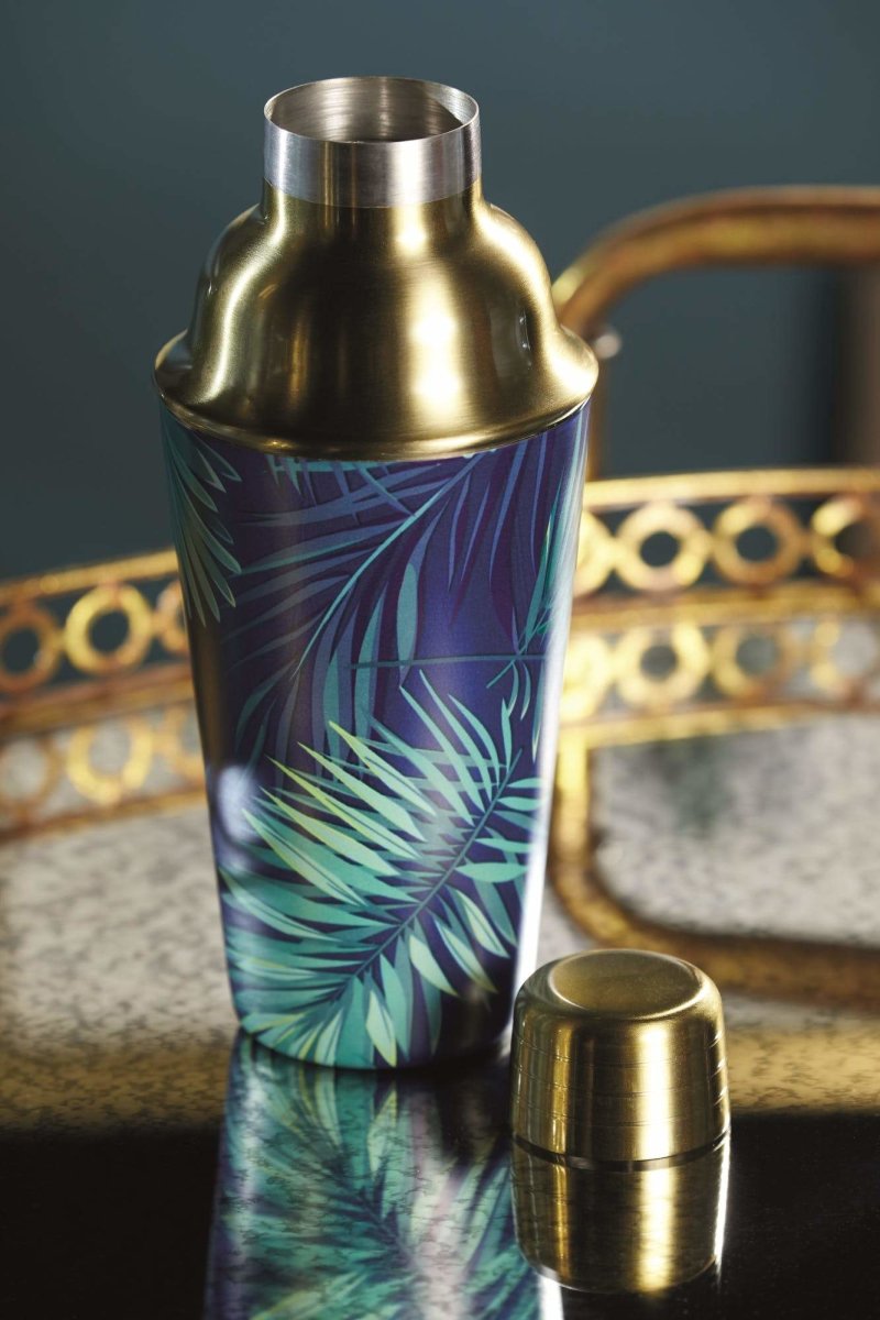 Tropical Palm Leaf Cocktail Shaker - Brass