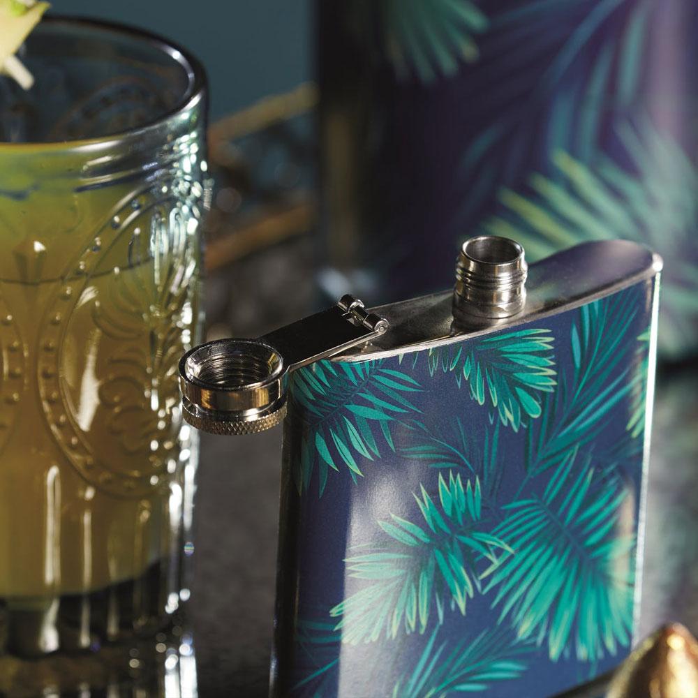 Stainless Steel Tropical Leaves 175ml Hip Flask