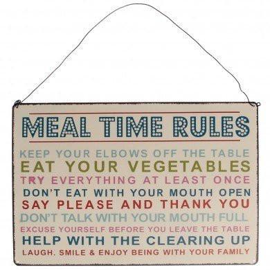 Meal Time Rules Vintage Hanging Metal Sign