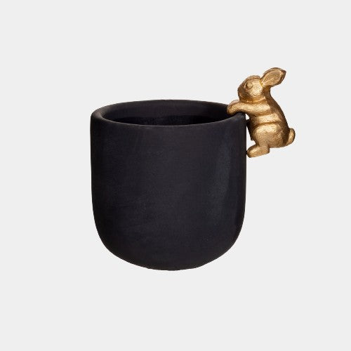 Rabbit Planter - Black & Gold, Small