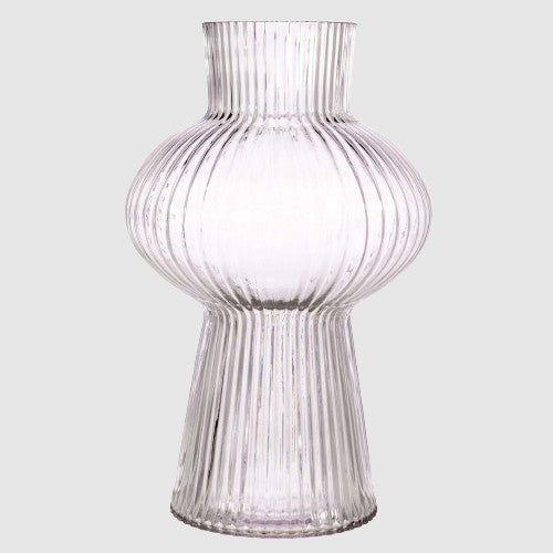 Large Shapely Fluted Glass Vase Ribbed Texture